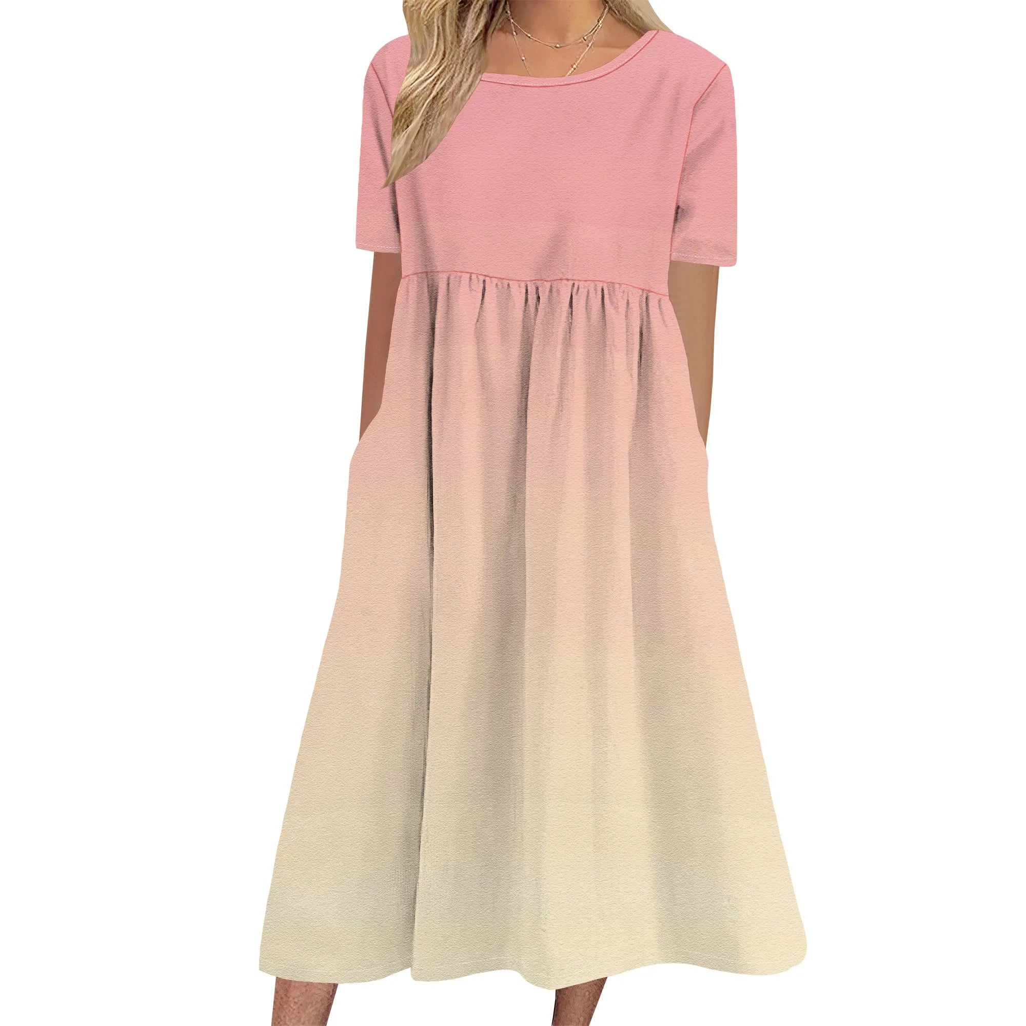 Robe longue en lin à manches courtes pour femme, coupe ample et décontractée, grande taille, avec poches, idéale pour la plage. 