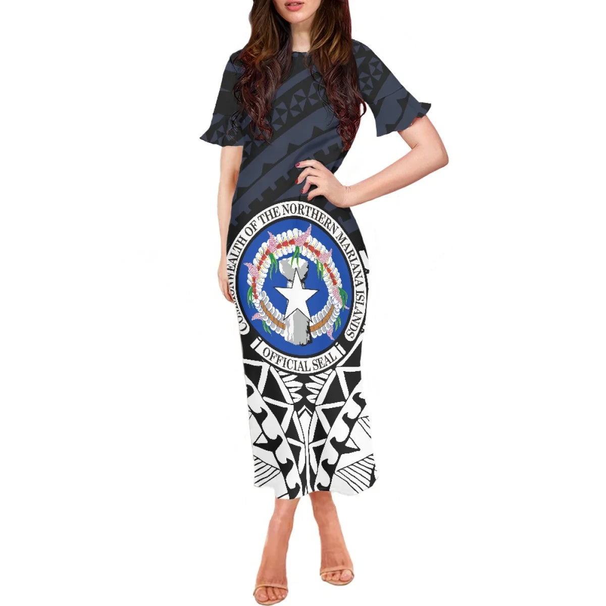 Summer Flowers Polynesian Tiare Monoi Tattoo Dress Hawaiian Style Women's Ruffle Short Sleeve Dress Casual Clothing