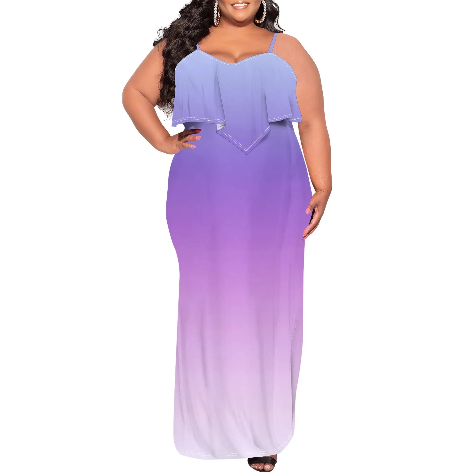 Womens Sexy Plus Size Sleeveless Spaghetti Strap Stripes Printed Ruffles Party Clubwear Dress