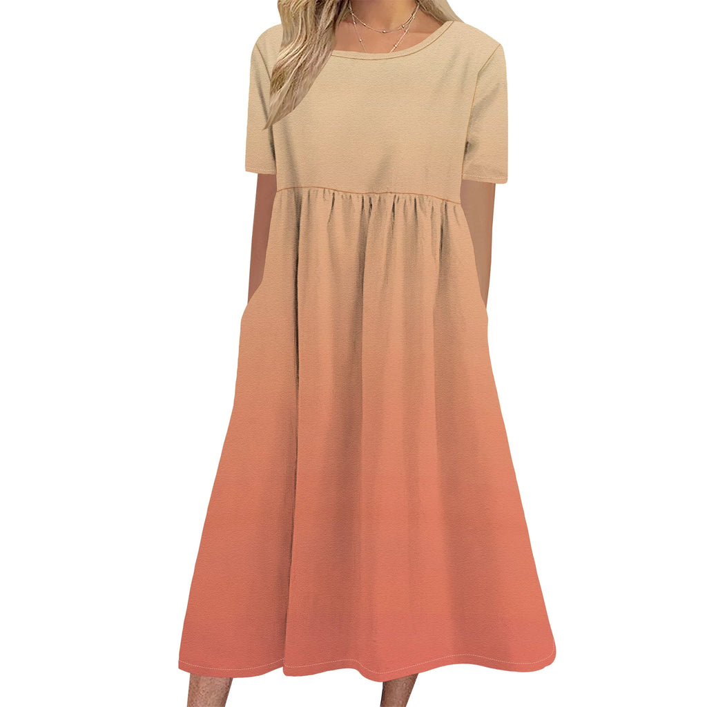Robe longue en lin à manches courtes pour femme, coupe ample et décontractée, grande taille, avec poches, idéale pour la plage. 