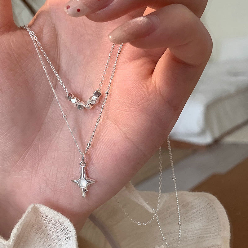 Double Layer Stainless Steel Opal Cross Double-layer Necklace For