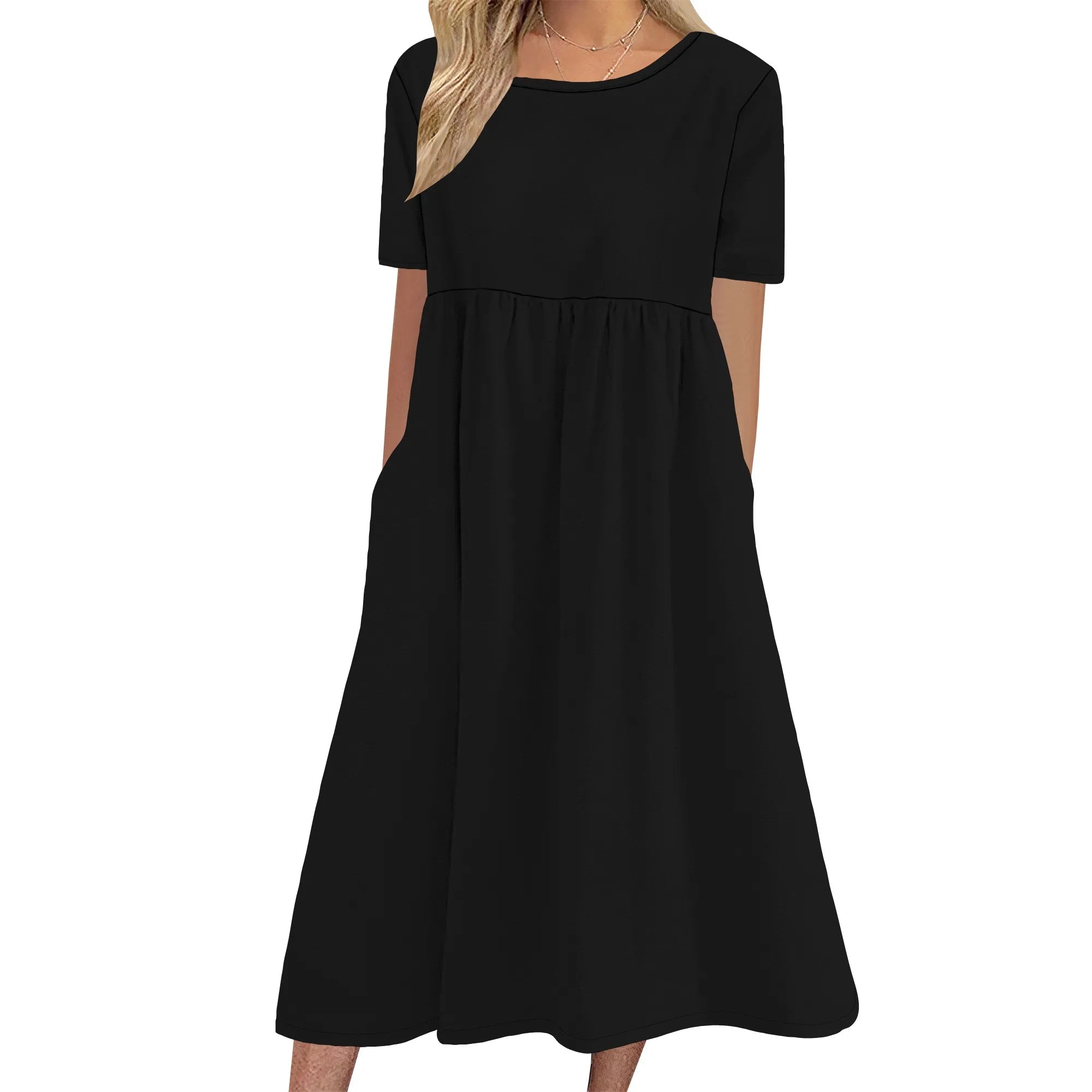 Robe longue en lin à manches courtes pour femme, coupe ample et décontractée, grande taille, avec poches, idéale pour la plage. 
