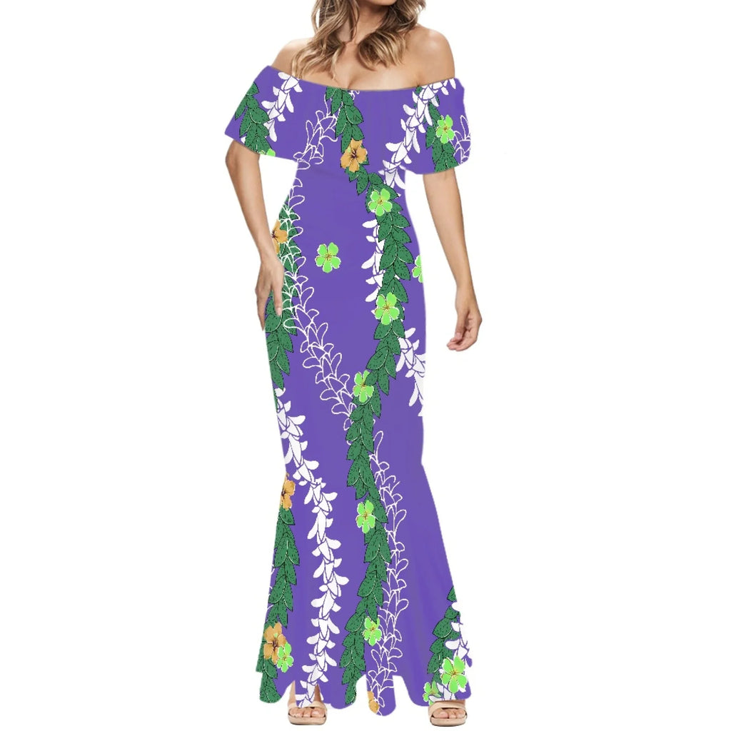 Elegante falda de cola de pez estilo Tonga con estampado floral hawaiano Puakenikeni polinesio premium 2025, hecha a medida. 