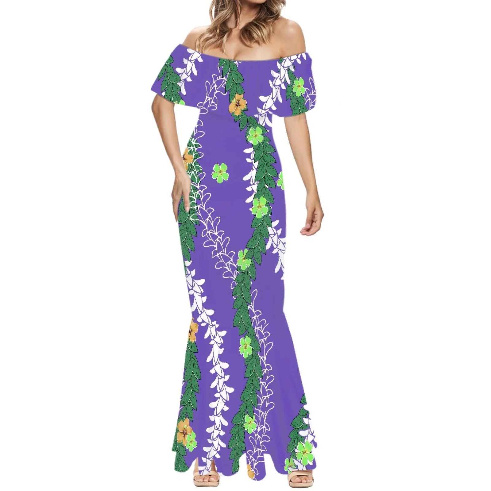 Elegante falda de cola de pez estilo Tonga con estampado floral hawaiano Puakenikeni polinesio premium 2025, hecha a medida. 