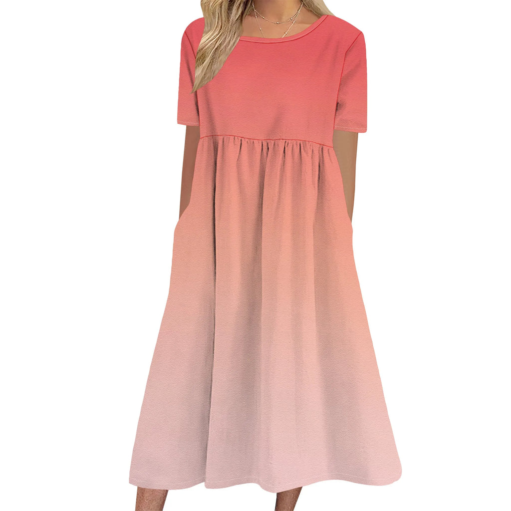 Robe longue en lin à manches courtes pour femme, coupe ample et décontractée, grande taille, avec poches, idéale pour la plage. 