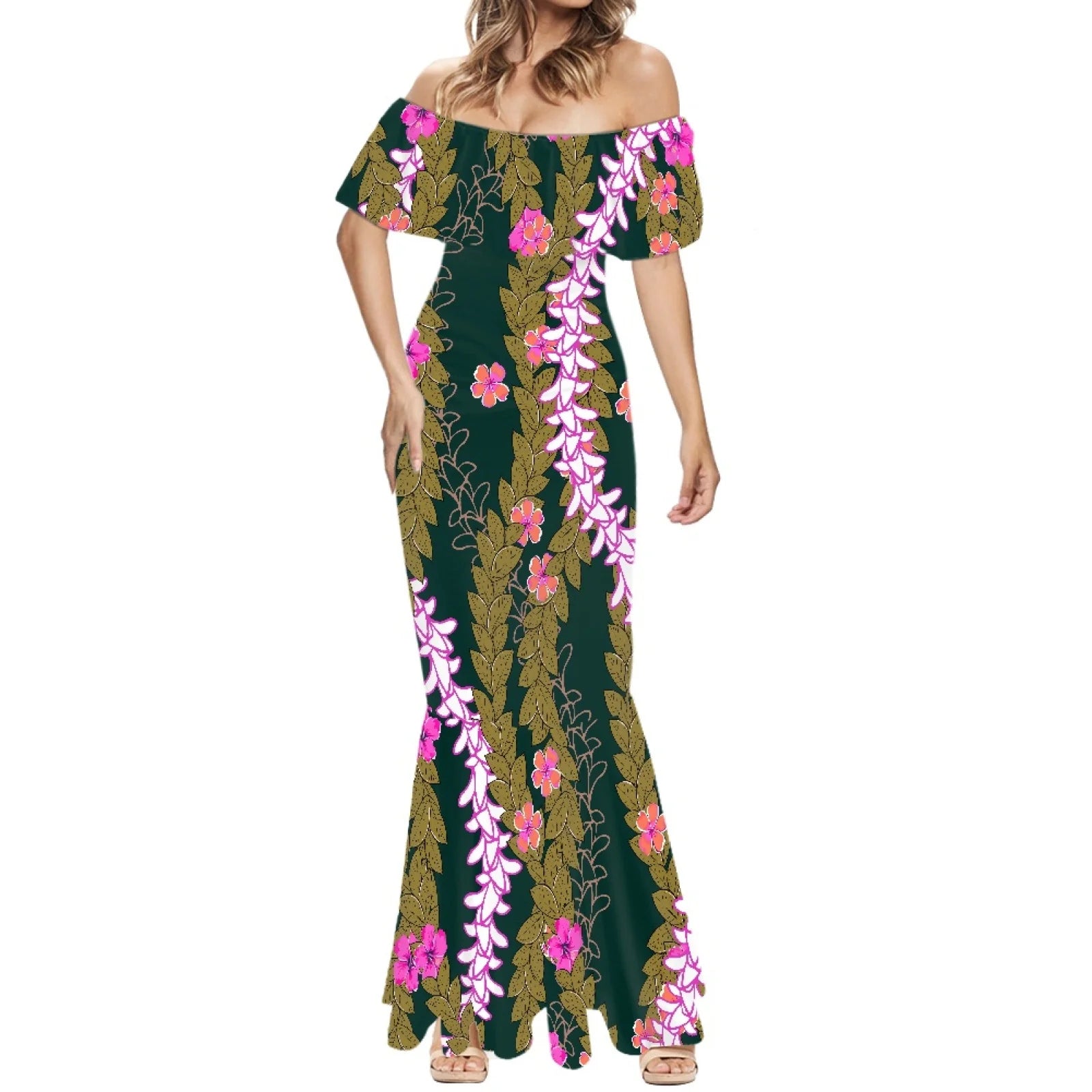 Elegante falda de cola de pez estilo Tonga con estampado floral hawaiano Puakenikeni polinesio premium 2025, hecha a medida. 