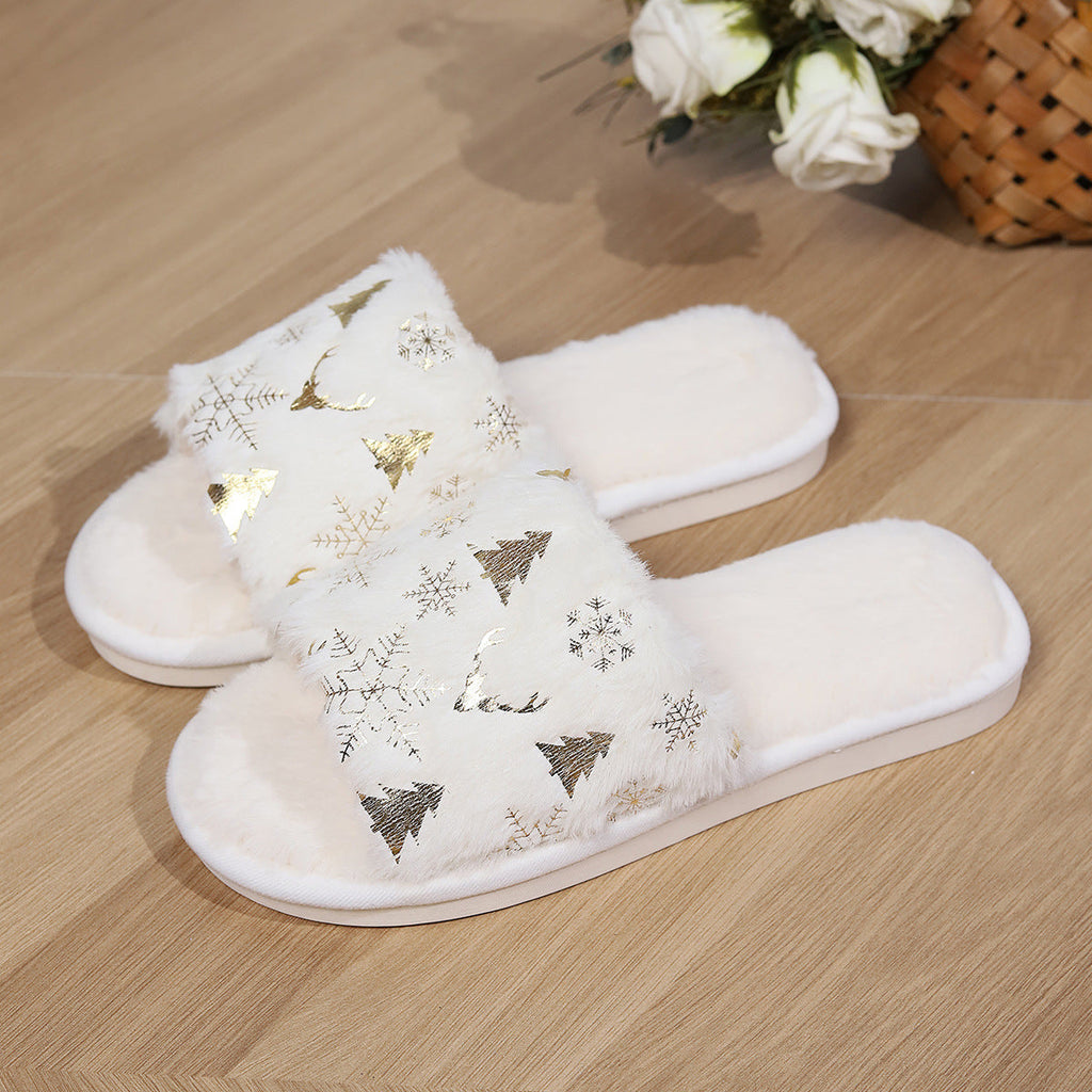 Christmas Plush Slippers Fashion Open-toed Home Slipper Indoor Warm