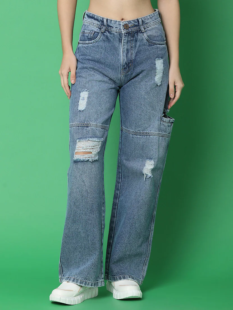 Women High Rise Denim Jeans(Size28)(Colorblue)