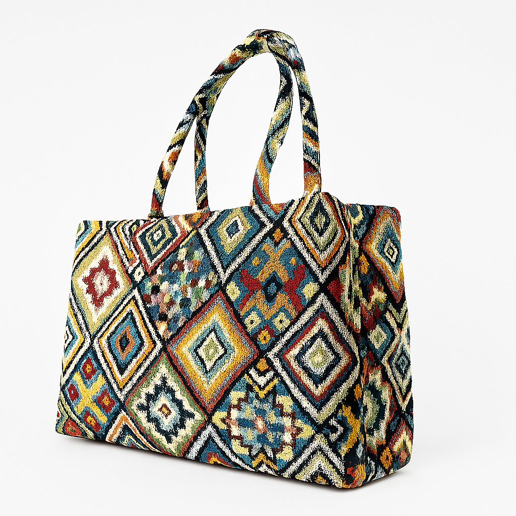 Vibrant Geometric Tapestry Tote Bag with Bold Colors