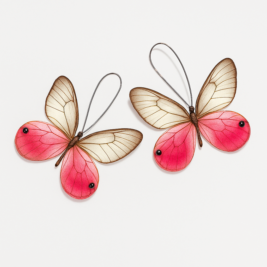 Delicate Pink and Brown Butterfly Earrings with Lightweight Wire Hooks