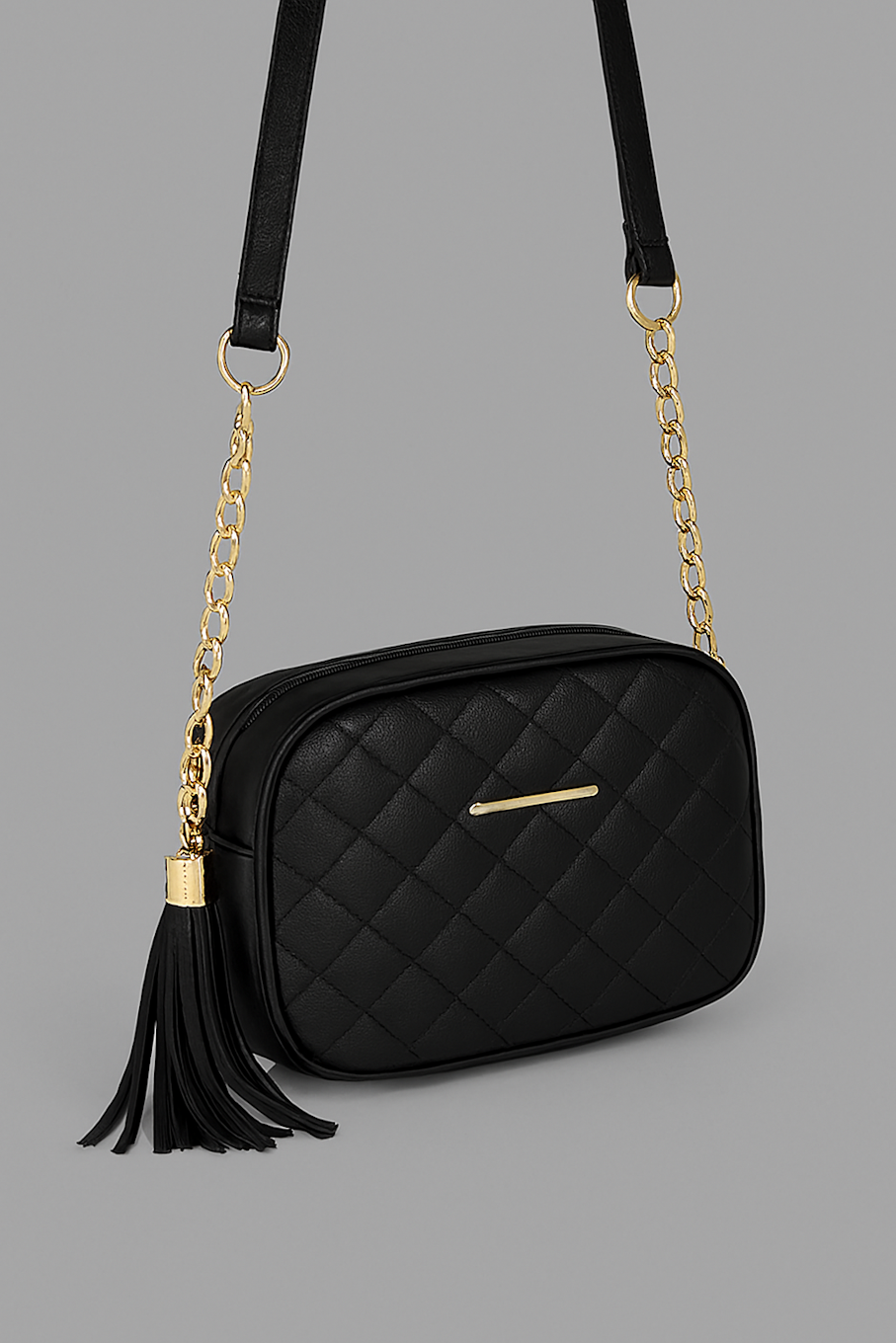 Elegant Cream Quilted Bag with Gold Chain Tassel