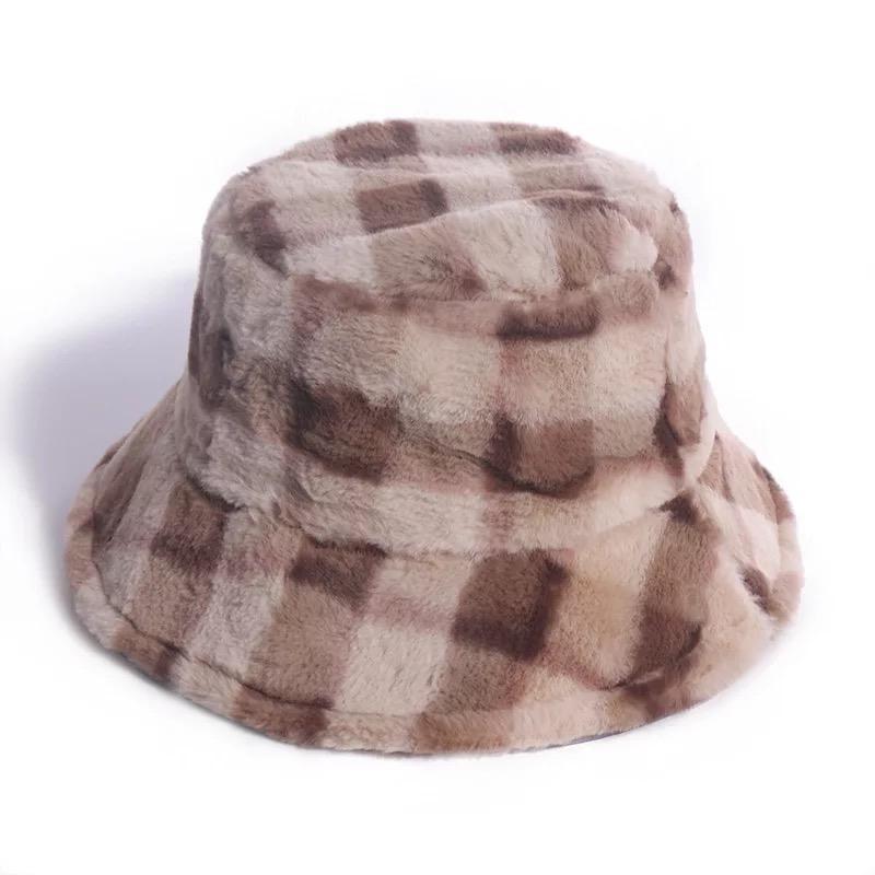 Brown Plaid Bucket Hat, Gingham checkered hat