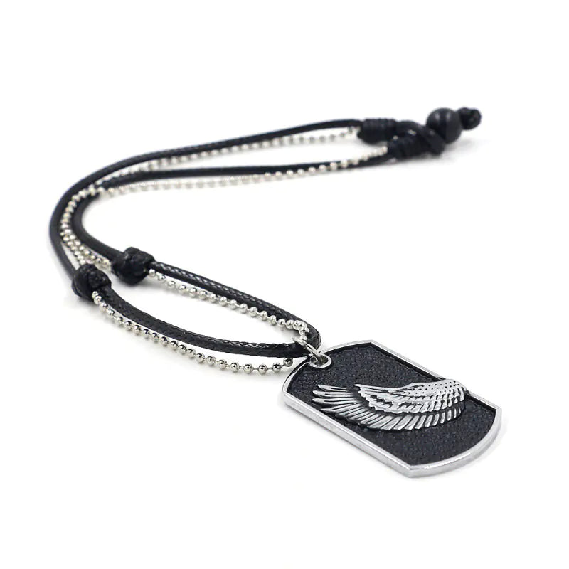 Retro Men's Dog Tag Necklace with Wing Pendant