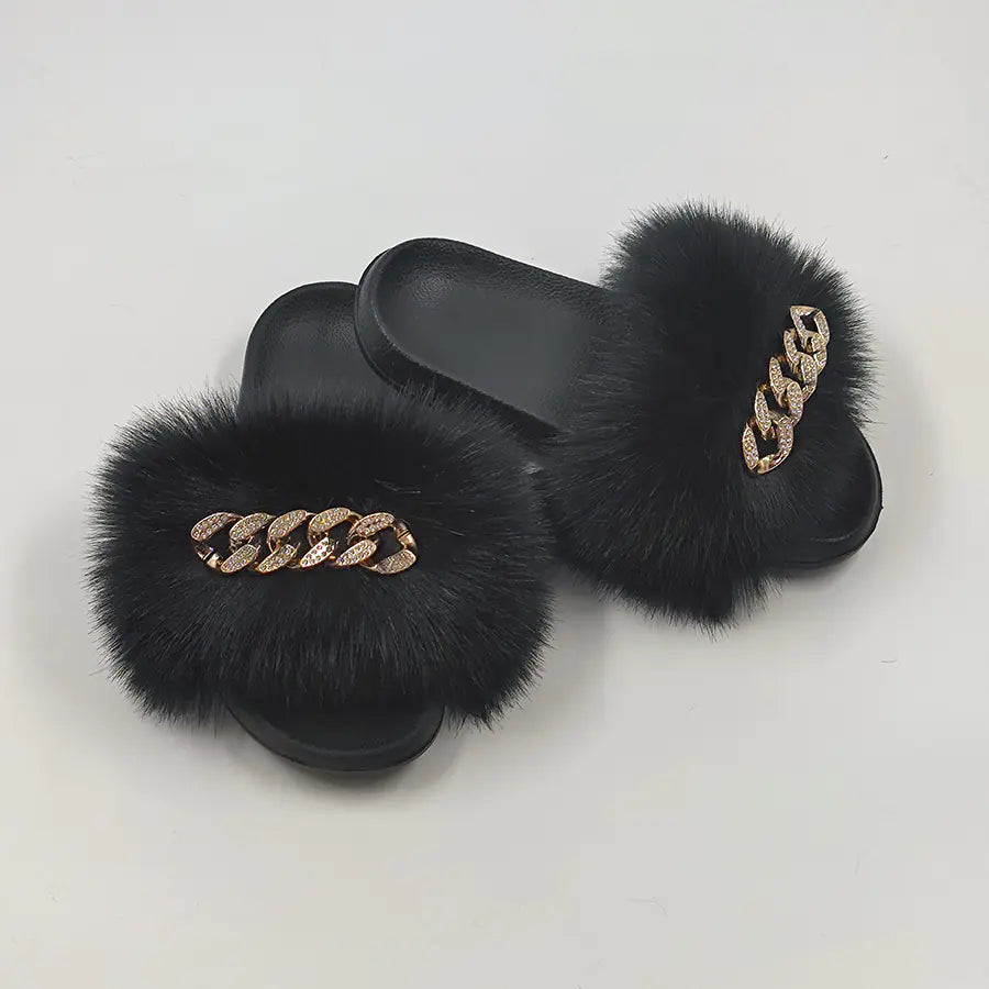 Plush Imitation Fox Fur Flip Flops Fashion Slippers