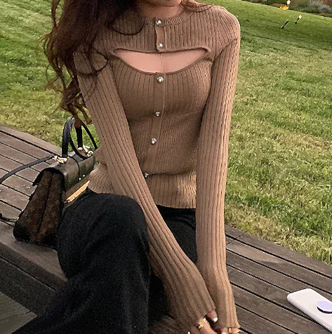 European Style Sexy Knit Cardigan with Hollow Design