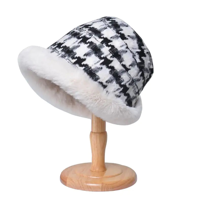 Houndstooth Ethnic Style Thickened Bucket Hat