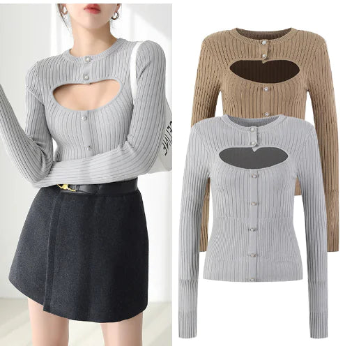 European Style Sexy Knit Cardigan with Hollow Design